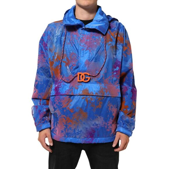 Dolce & Gabbana Blue Tie Dye Logo Hooded Sweatshirt Men's Jacket